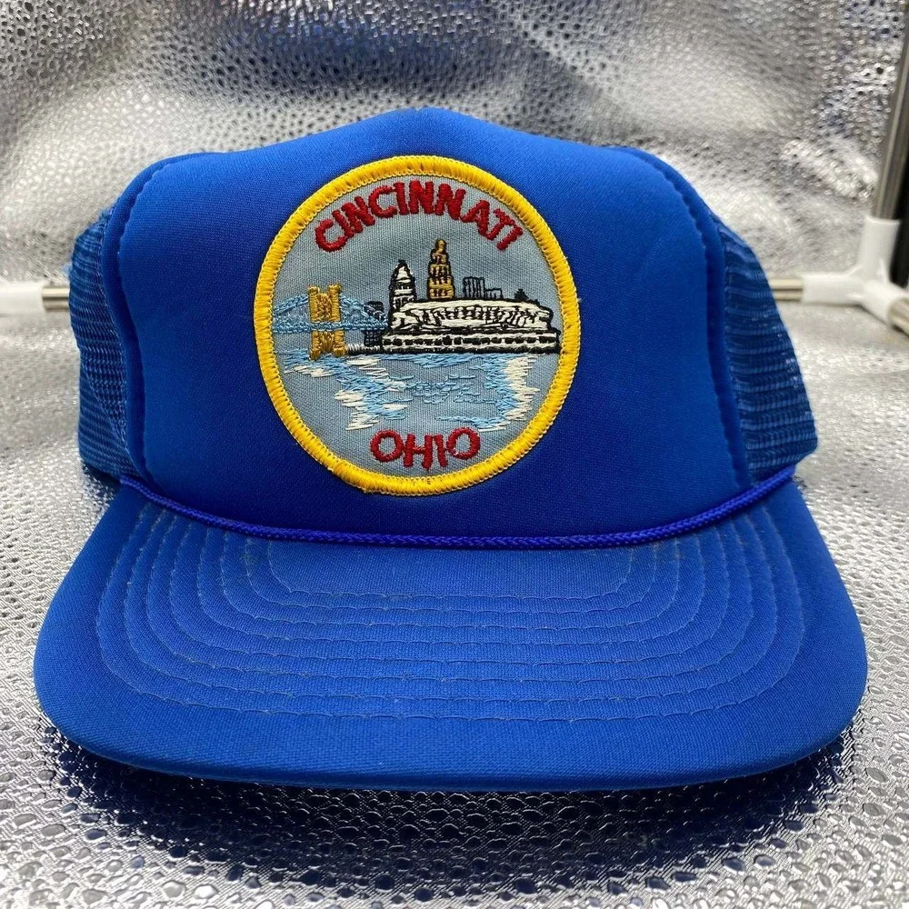 A&M‎ Cincinnati Ohio Trucker Hat Mens OSFA Blue Mesh Snapback Vintage Souvenir